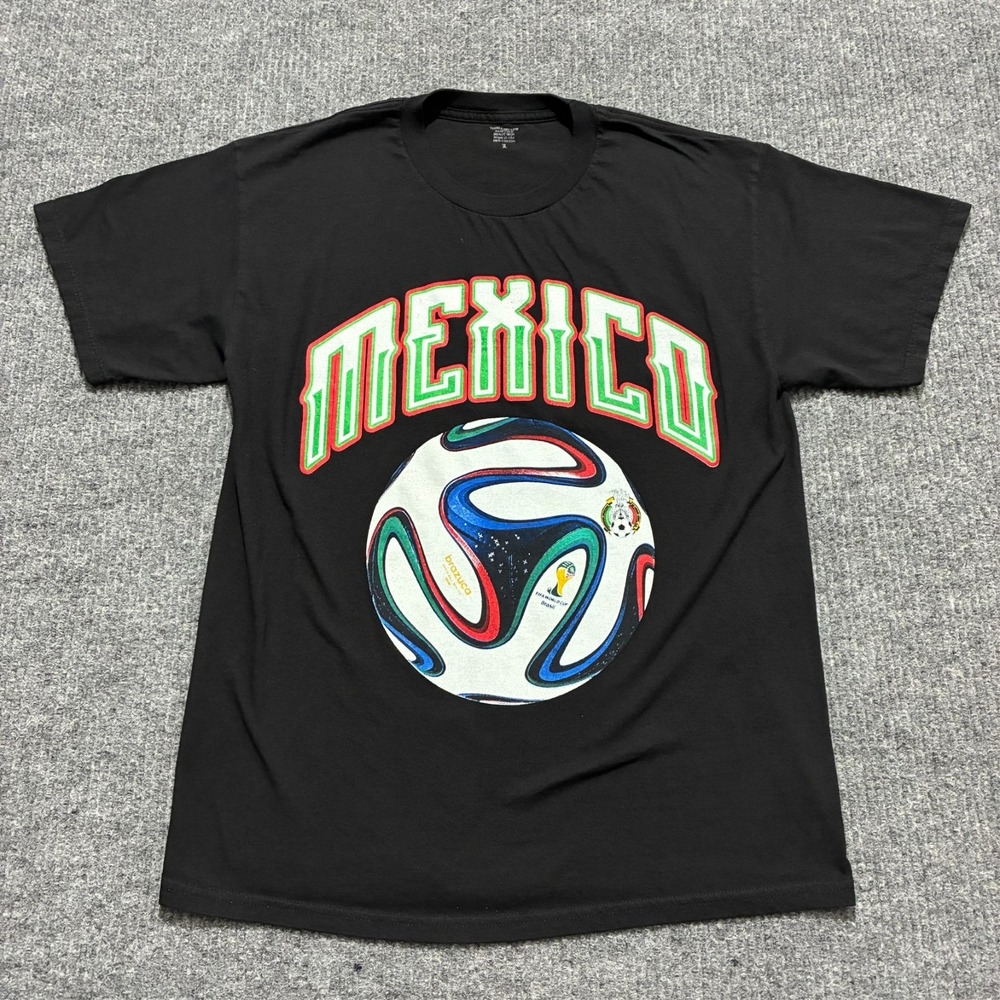 Mexico‎ Brazuca Graphic Shirt Mens Size Large Black Casual Short Sleeve
